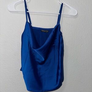 Nasty Gal Women's Blue Satin Cowl Neck Top